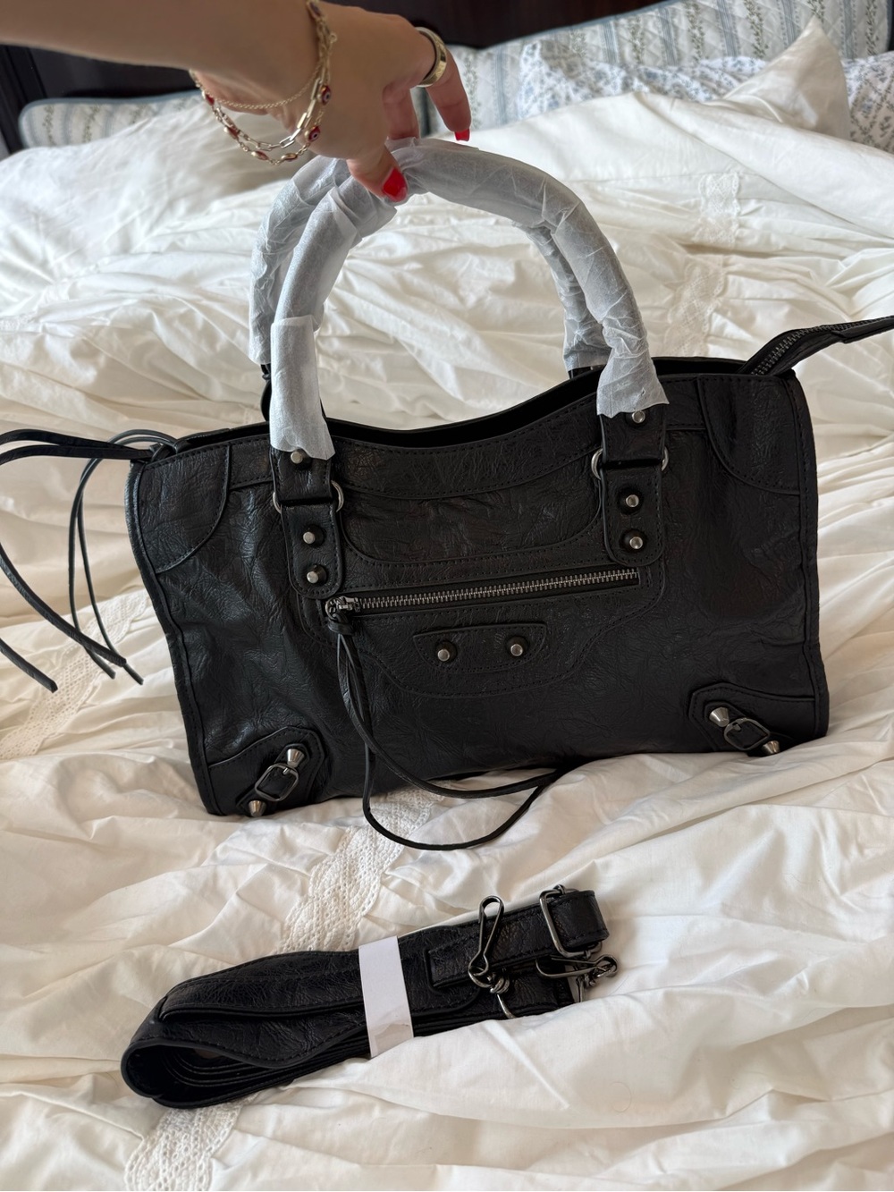 City bag! Structured Black Women's Satchel with Removable Strap